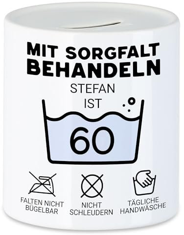 Kiddle-Design Personalisierte Spardose 60. Geburtstag - Mit Sorgfalt behandeln das Gute Stück ist 60-60ter Geburtstag Lustiges Geschenk Mann Frau, Sparbüchse Sparschwein