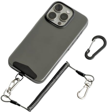 muuee Lanière de téléphone avec languette d'attache en métal, extensible, anti-vol, anti-chute, pour randonnée, ski, cyclisme, escalade, compatible avec iPhone et la plupart des smartphones (noir)