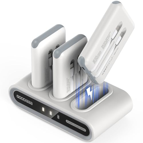 GOODaaa Portable Charger, 3-Pack 10000mAh Slim Power Bank Built in Cables, 3 Outputs 1 Inputs Family Power Hub for All Mobile Devices, Charging Station Set Includes 180 DlY Stickers, for Home,Office