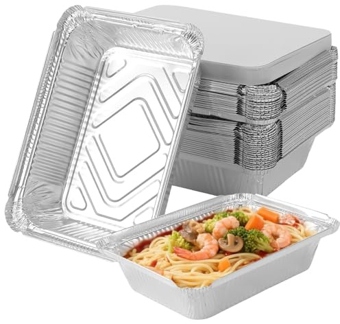 40 Stück Aluschalen mit Deckel,1100ml Alu-Grillschalen, 21,5 x 16 x 5 cm | PUCSIQ Tropfschalen Alu,Große Aluminium-Lebensmittelbehälter für Kochen, Backen und Grillen,