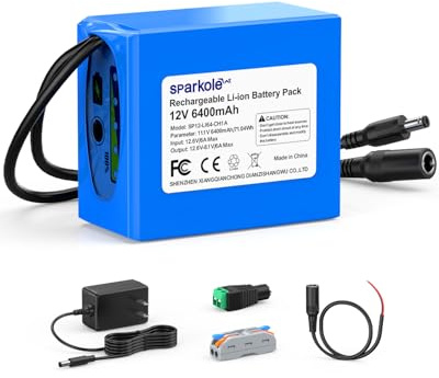 12V 6400mAh Rechargeable Lithium ion Battery with Charger, Bare Leads, 12v Battery Pack DC5521 Port for LED Strip, Router, Radio, CCTV Camera, DIY Project, Solar Panel, Telescopes etc