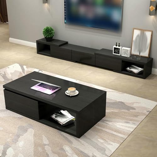 LYJYUJIE Adjustable TV Stand and Coffee Table Combo Set, Length Telescopic Extendable TV Unit with 3 Drawers, Space-Saving Media Console Living Rooms Apartments~/