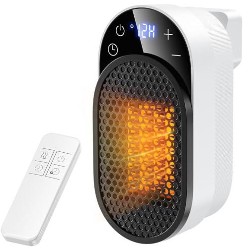 Electric Heater, Plug-In Fan Heater with Remote Control, PTC Ceramic Heaters, 2 Heating Modes, 1–12H Timer, Overheat Protection, Quiet and Energy-Efficient, Suitable for Bedroom, Office, Pet Room