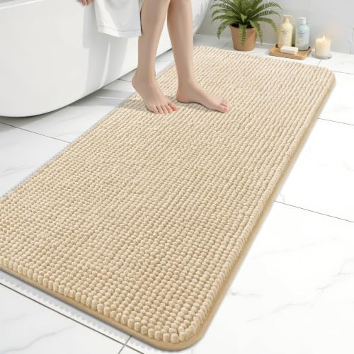 Homaxy Extra Dicke Chenille Badezimmerteppich 61×120 cm, Beige
