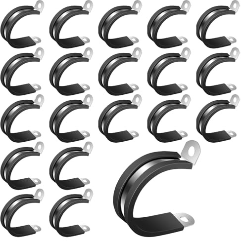 20 abrazaderas P de 38 mm, acero inoxidable 304 con inserto de goma, abrazadera P resistente, abrazadera P y clip P, abrazadera versátil para cable y abrazadera de tubo para una fijación segura