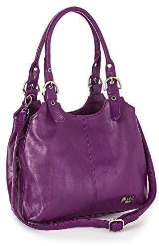Big Handbag Shop BHBS - borsa a tracolla da donna, misura media, con tracolla lunga e un piccolo charme tascabile. , Viola (Lila/Violett (Plain S105)), Medium