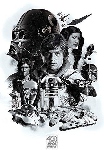 Star Wars 40th Anniversary Poster Montage (61cm x 91,5cm) + 2 St. schwarze Posterleisten mit Aufhängung