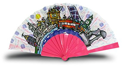 Nadal Fächer mit Motiv Denkmäler Madrid, Baumwolle und PVC, Rosa, 23x2x2 cm