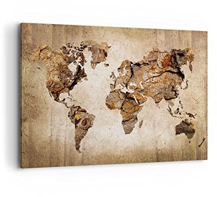 ARTTOR Wandbilder Dekoration Wohnzimmer Karte Welt modern Bilder auf Leinwand 120x80cm Leinwandbild Schlafzimmer Küche Deko Wand Kunstdruck Art Groß XXL Wanddeko Bild Wall Decor Canvas AA120x80-3590