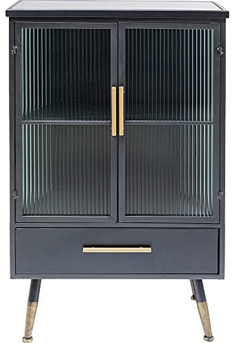 Kare Design Kommode La Gomera Schwarz/Gold, 2 Türen 1 Schublade, Schrank, Vitrine, Stauraum, für Wohnzimmer, Küche, Glastüren, Vitrinen Schrank, Highboard, 105x65cm