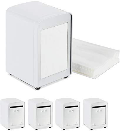 5 x Serviettenspender Retro, Metall, kleine Gastro Serviettenhalter für Eisdiele, Café, Bistro, HBT: 15x9,5x11, weiß