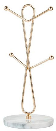 JEmarble Mug Holders with Copper Plated Standing(White) Countertop Mug Tree, Coffee Mugs & Tea Cup Storage Rack, Coffee Counter Bar Accessory & Kitchen Organizer