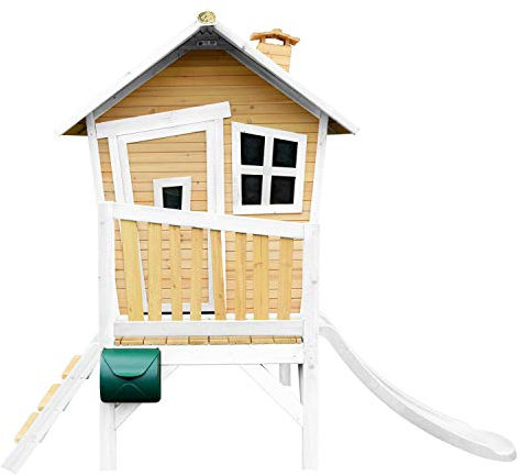 AXI Spielhaus Robin mit weißer Rutsche | Stelzenhaus in Braun & Weiß aus FSC Holz für Kinder | Spielturm für den Garten.