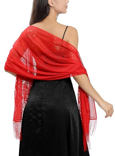 Ladiery Damen Blumen Umschlagtuch Umhang Schal Spitzenschal Schal mit Quasten, weiches Netz Fransen Wraps für Hochzeit, Party