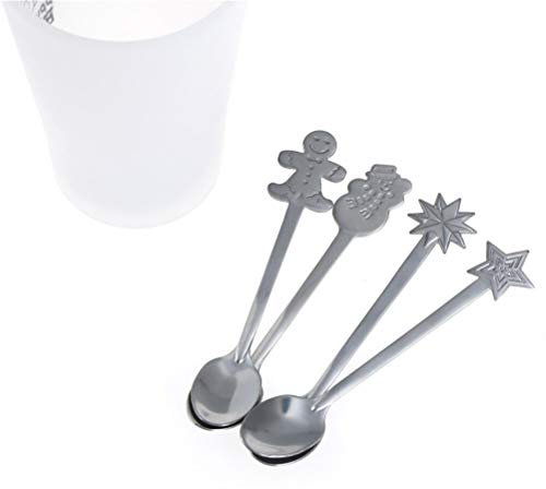 LK's Shop Lot de 4 cuillères à café de Noël en acier inoxydable pour enfants et cadeaux