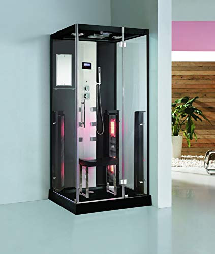 Trade-Line-Partner Luxury - Doccia a vapore, 100 x 90 cm, in alluminio, argento, con sauna a infrarossi + dotazione completa, azione speciale