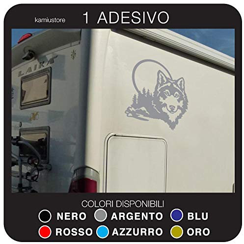 kamiustore Adesivo Lupo per Camper, roulotte, furgoni Van in Vinile per Esterni - 1 Adesivo MOD. Lupo in Natura 40x40cm (Nero)