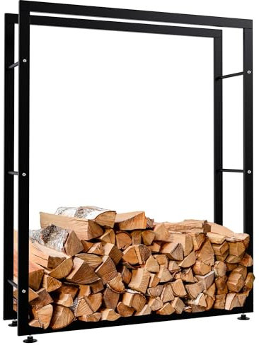 CLP Kaminholzständer Keri V2 I Aus Schwarzem Metall I Kaminholzregal Mit Bodenschonern I Stapelhilfe Für Brennholz, Farbe:schwarz, Größe:25x100x125 cm