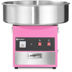 HENDI Zuckerwattemaschine, mit Zuckerspender, Schublade, herausnehmbare Schale, Überhitzungssicherung, Cotton Candy Machine, Zuckerwatte Maschine, 230V/1300W, 520x520x(H)503mm, Edelstahl, Rosa