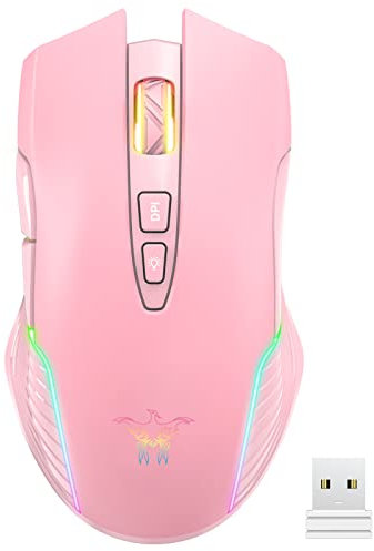 SIMGAL Mouse da gioco wireless RGB, rosa, ricaricabile, design ergonomico, DPI regolabile, compatibile con Windows, Mac