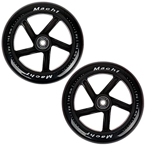 2 Stück 145x30mm Mach1 Kickscooter Rollen-Set inklusive Kugellager + Spacer - Cityroller Ersatz Reifen (145x30mm ohne LED)