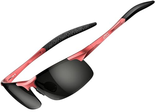 ATTCL Polarisierte Herren-Sport-Sonnenbrille für Fahrer, Golf, Angeln, unzerbrechlicher Metallrahmen, Roter Rahmen/schwarze Gläser (nicht verspiegelt), Medium