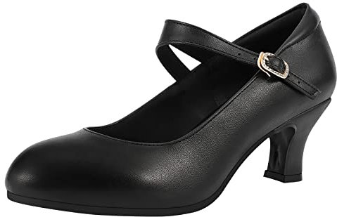 Ankle Strap Dance Heels Womens Character Shoes Ballroom Latin Dress Pumps, Black, 9 UK