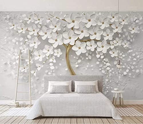 Papier Peint Panoramique Fleur Blanche Abstraite Papier Peint 3D Personnalisés Intissé Décoration Murale 400x280cm