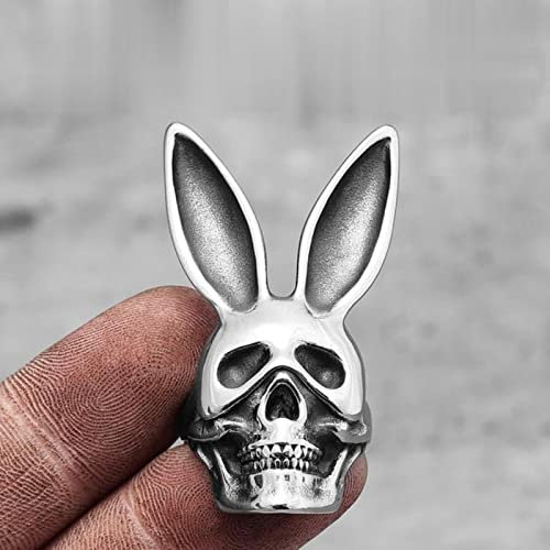 XJruixi Unique Bunny Skull Stainless Steel Mens Rings Punk Gothic Trendy for Male Boyfriend Biker Jewelry Creativity Gift Wholesale