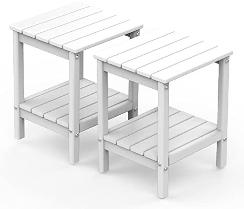 GREENVINES Adirondack Lot de 2 tables d'appoint d'extérieur en plastique polyéthylène haute densité avec étagère de rangement pour piscine, intérieur et extérieur, porche, salon, terrasse,