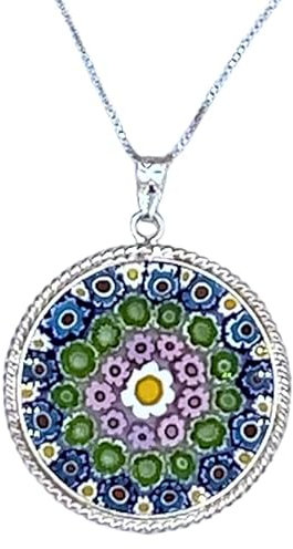 Halskette für Damen mit Anhänger Murrina Milefiori Venezia aus echtem Muranoglas und 925er Silber, media, Sterling Silber, Muranoglas
