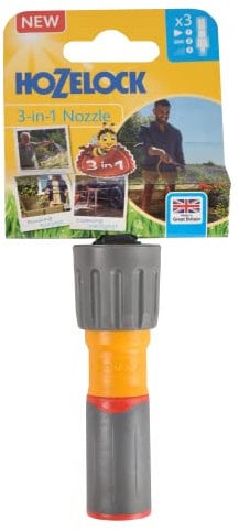 HOZELOCK - Watering Nozzle 3-in-1, Ergonomic Soft Grip Handle, Non-slip, 3 Jets, 1 New Shower Jet for Gentle Watering [100-100-224], Yellow