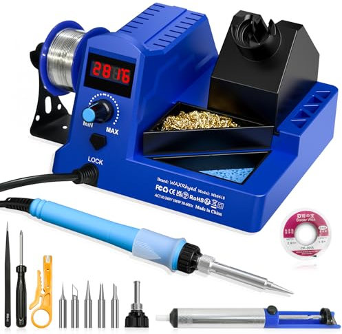 WaxRhyed 100W Estacion de Soldadura,Kit de Soldador,Estacion de Soldadura Estaño 180-480℃ Temperatura Ajustable con 5 PCS Punta Soldador,Auto Sleep & Calibration Support