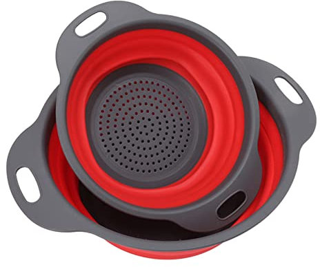 Colador Silicona Plegable, 2 Piezas Escurridores Plegables, Juego de Colador Plegable, Coladores de Alimentos, Coladores Cocina Canasta de Frutas Portátil, Cesta de Drenaje para Verduras, Frutas