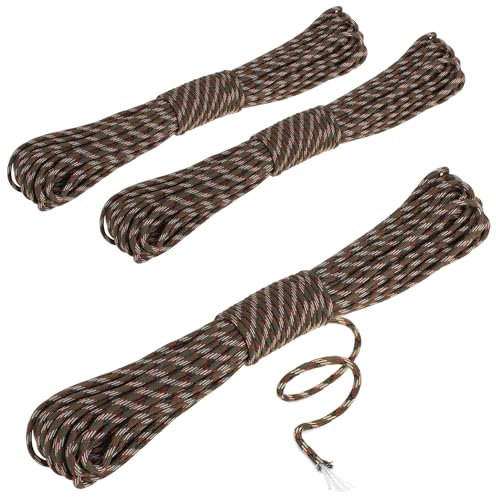 COM-FOUR® 3X Paracord Schnur Ø 4 mm, 75 m - Seil mit 7 Kern Strängen für Boot, Camping, Outdoor - Nylonseil mit 250 Kg Tragkraft - Zeltseil, Abspannseil, Allzweckseil (3 Stück - Camouflage)
