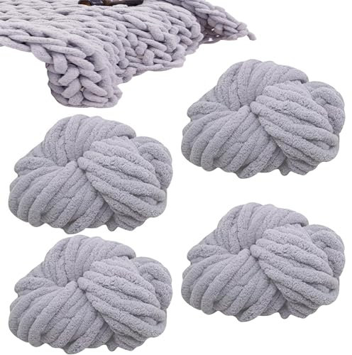 4 Stück Chenille Grobstrick Decke - Chunky Wolle Garn Handstricken Roving - Soft Bulky Arm Stricken Dicke Wolle Zum Häkeln - Strickdecke Decke Garn | Für Riese Klobig Stricken Werfen Sofa Decke