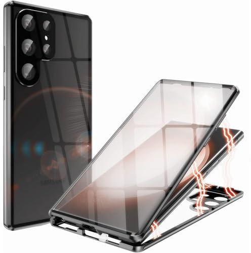CoolGadget Magnetische 360 Grad Hülle für Samsung Galaxy S22 Ultra - Doppeltes Panzerglas, Stoßfest, Ultra Slim Design - Schwarz
