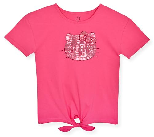 Hello Kitty T-shirt pour fille avec paillettes et strass - T-shirt tendance pour filles, Strass roses, 5-6