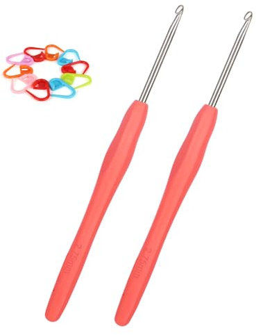 Aeeque 2,75 mm Häkelnadel, 2 Stücke Häkelnadel Set mit Zubehör, Aluminium Häkelnadeln mit Gummigriff, Weich TPR Häkelnadeln für Arthritis, Bunt Häkelnadel Kleine zum Häkeln Schal, Pullover, Mützen