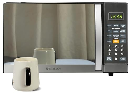 Emerson MWG1191SB 1.1 Cu. Ft. Microwave with Built-In Grill Function, 1100W Power, Stainless Steel, LED Timer Display, 11 Power Levels, 9 Preset Cooking Options, Removable Glass Turntable, Child Lock