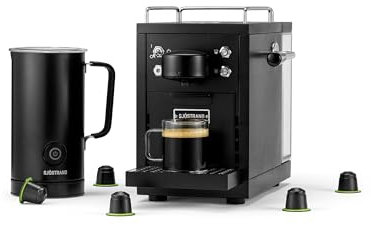 Sjöstrand Espressomaschine & Milchaufschäumer Bundle - kompatibel mit Nespresso, Edelstahlgehäuse, Skandinavisches Design (Matt Schwarz)