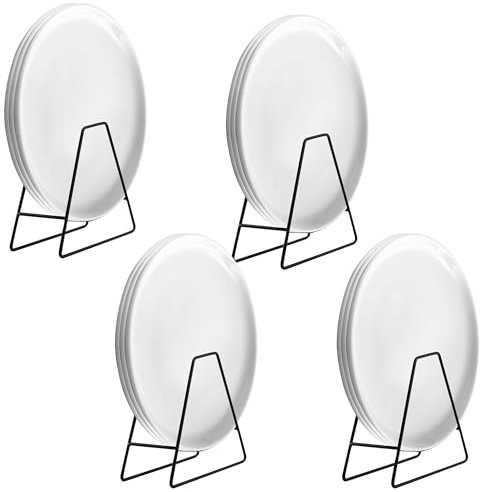 WENLISELL 4 Pack Triangle Plate Holders Organizers, Upright Metal Plate Rack for Cupboard, Black Plate Holders for Countertop