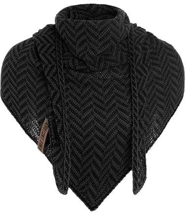 KNIT FACTORY - Vera Dreiecksschal - 190x65 cm | Damen Strickschal mit Baumwolle - Halstuch für den Herbst und Winter - Winterschal mit Fischgrätmuster - Dreieckstuch