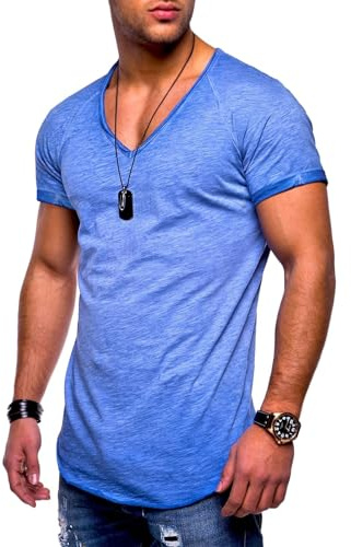 behype. Herren T-Shirt V-Ausschnitt Kurzarm Oversized Basic Male Tee aus Baumwolle Leichtes V-Neck Oberteil