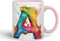 Vixar Letter A Mug, Alphabet Letter A Monogram Watercolour Ceramic Coloured Mug Cup for Tea Coffee Hot Brew 330ml 11Oz Gift (Pink)