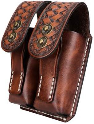 TOURBON Doppelmagazintasche aus echtem Leder für Pistolengewehrmagazinholster Taschenmesser Werkzeughalteretui