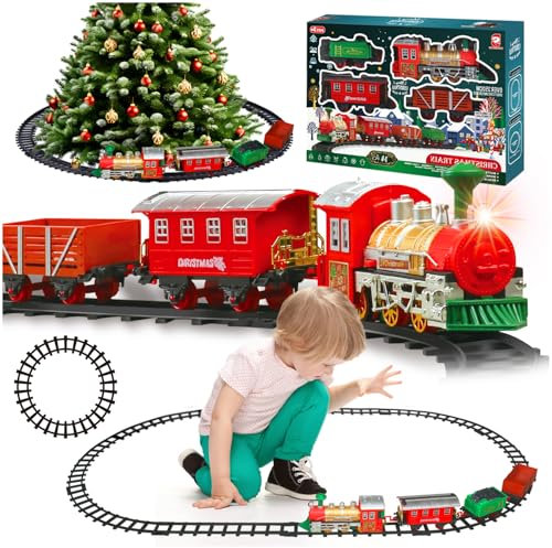 Daity Elektrischer Weihnachtszug Set mit sanftem Licht und leisen Soundeffekten Kinder Eisenbahn elektrisch geeignet als Weihnachtsdekoration für Kinder ab 3 Jahren