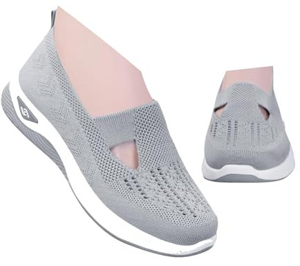 Genérico Zapatos Ortopédicos para Mujer con Malla Zapatillas Sin Cordones para Mujer Sin Manos Antideslizantes para Caminar Zapatillas Ortopédicas de Plataforma Ligeras Cómodas