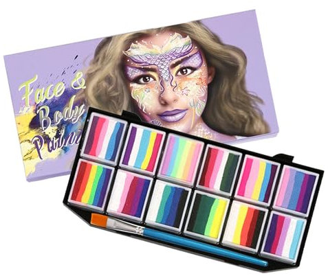 12-color Water-soluble Body Painting Palette, Face and Body Paint, Face Paint Kit Costume Makeup Palette, 12 Color Water-Based Face Painting Kit - Cosplay Makeup Palette for Halloween, Cosplay