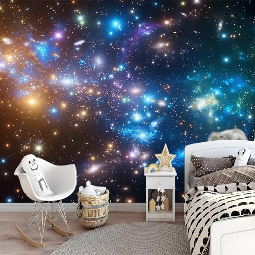 Blau Tapete Sternenübersäte Galaxie Abnehmbar Hintergrund Vliestapete Kontaktpapier Rollen für Wohnzimmer Schlafzimmer Küche Kabinett Wandgemälde 400 x 280 cm